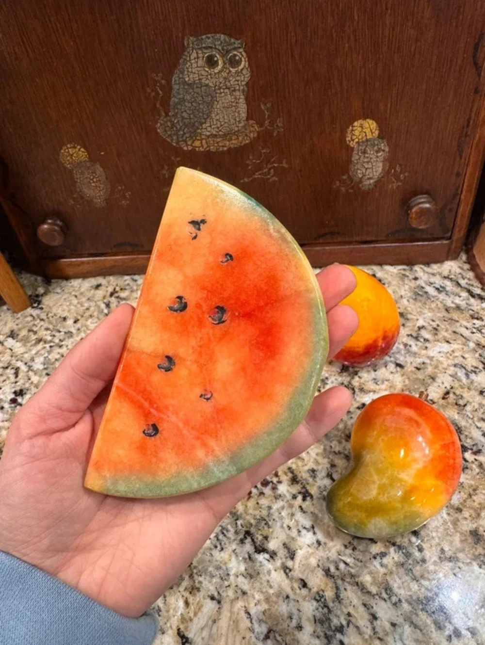 Vintage Italian alabaster STONE fruit set of 3